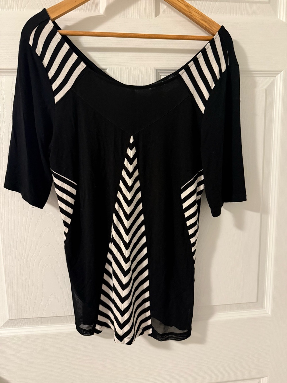 CYC Black Sheer Stripe Tunic Top | Women’s 3/4 Sleeve
